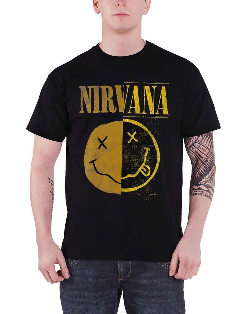 Nirvana T-shirt Spliced Face Band Log Nevermind new Official Mens Black L