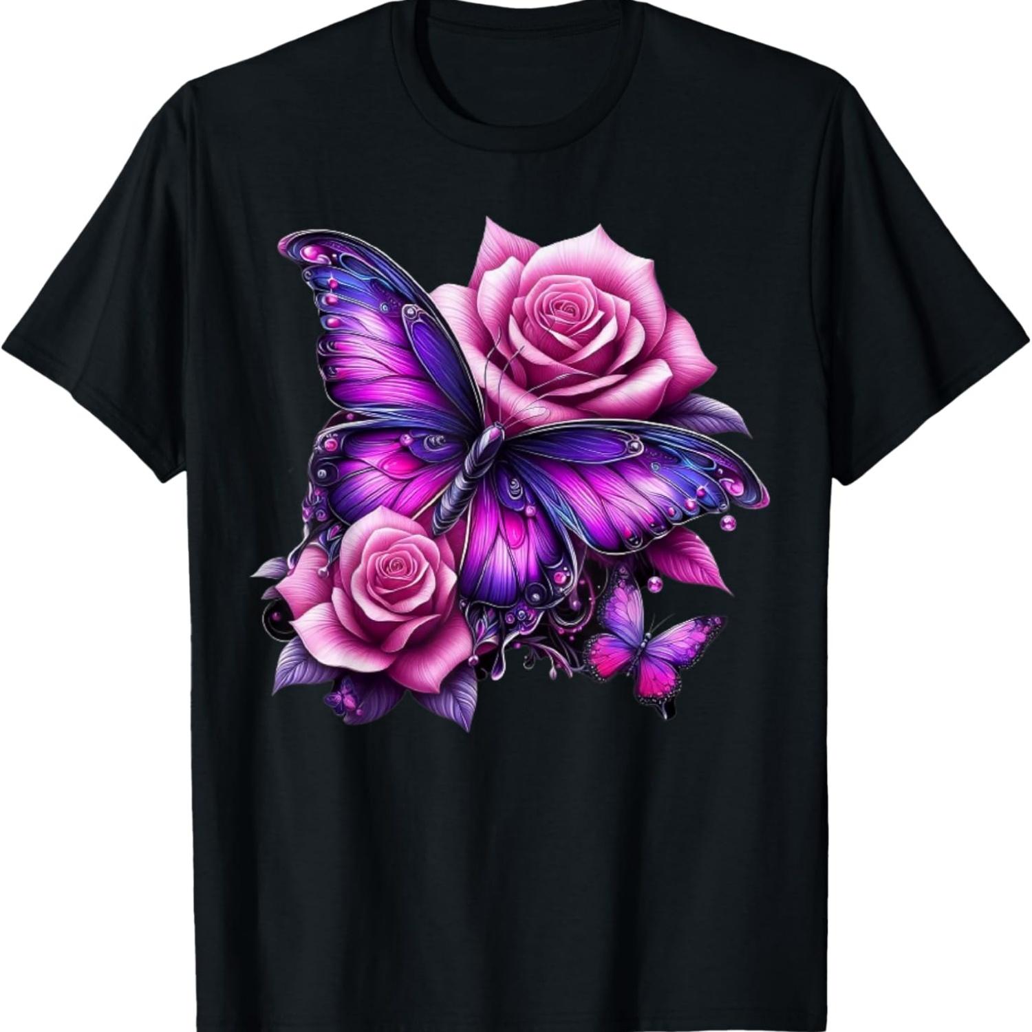

Beautiful Butterfly Purple Rose Butterfly Lovers Gifts Women T-Shirt XXXXXL чёрный