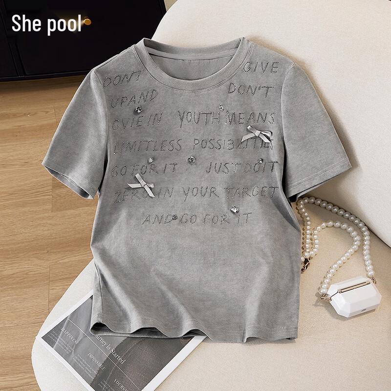 Taichi Women s Bowknot Rhinestone Slim-Fit T-Shirt