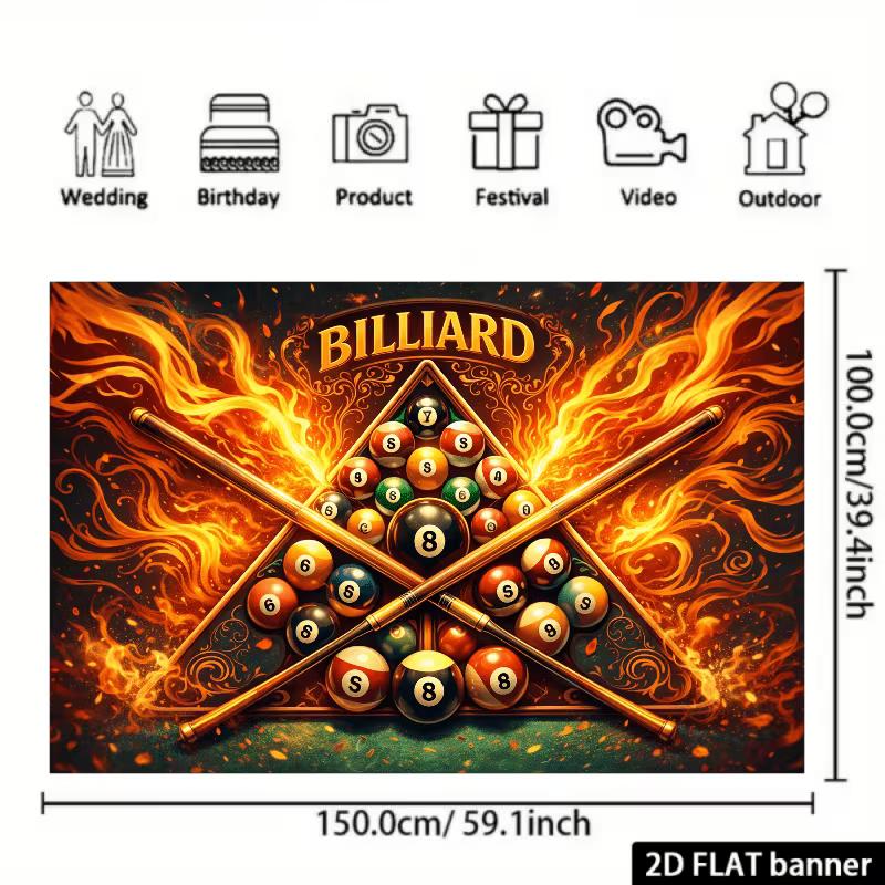 2D Vintage Feuer Billard Kulisse, Pool Billard Fotografie Hintergrundtuch für Bar & Party