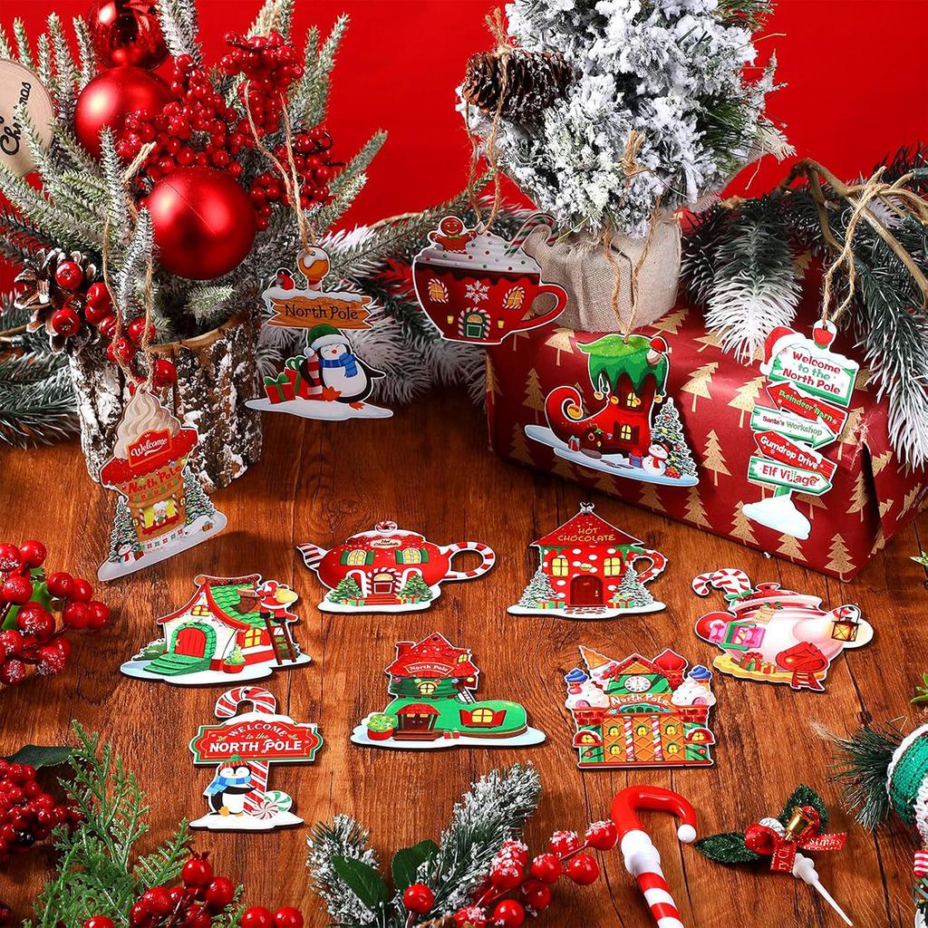 12 Peças Pingentes de Madeira de Natal Homem de Gengibre Papai Noel Árvore de Natal Enfeites Pendentes Decoração de Festa em Casa de Natal Presente de Ano Novo