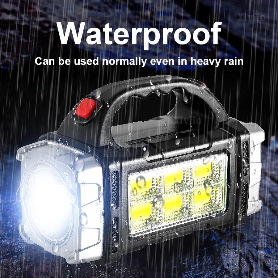 Powerful LED Flashlight USB+Solar Rechargeable Flashlight COB Outdoor Camping Torch Portable Searchlight Power Bank Outdoor