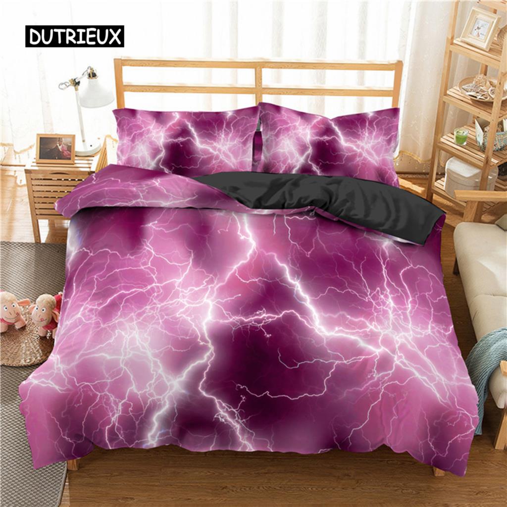 Lightning Duvet Cover Set Natural Phenomenon Bedding Set 3pcs for Kids Boys Thunder Comforter Cover Soft Polyester Quilt Cover