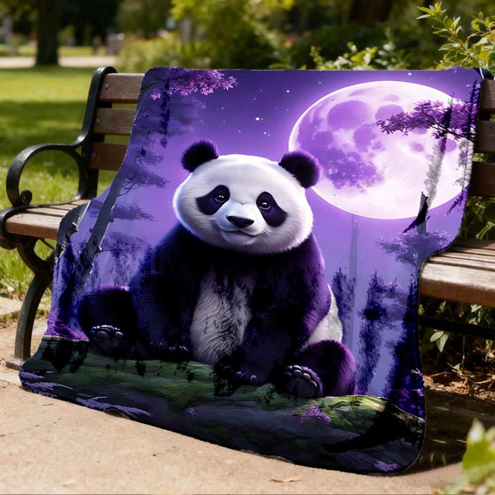 1pc Panda Moon Night Throw Blanket Polyester Fiber, Lightweight Flannel, Soft & Warm, All Season Use for Outdoor, Camping Digital Print