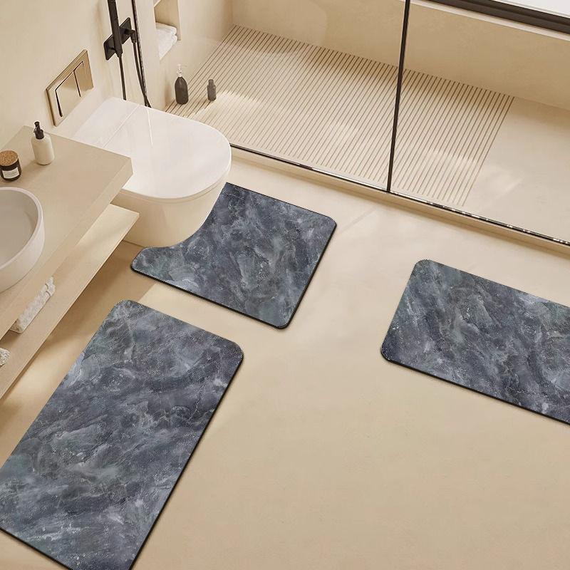 Stone Textured Printed Toilet Cushion Diatom Mud Bathroom Floor Mat Quick Drying Anti Slip Shower Pad Modern Home Decoration Bathroom Accessories