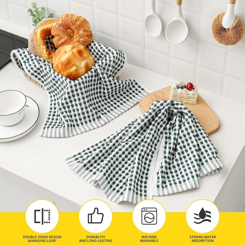 SALAS Cotton Dish Towels Cloths for Kitchen Drying Dishes, Lattice Terry Towels, Highly Absorbent Kitchen Cloths with Hanging Loop, 16‘’ x