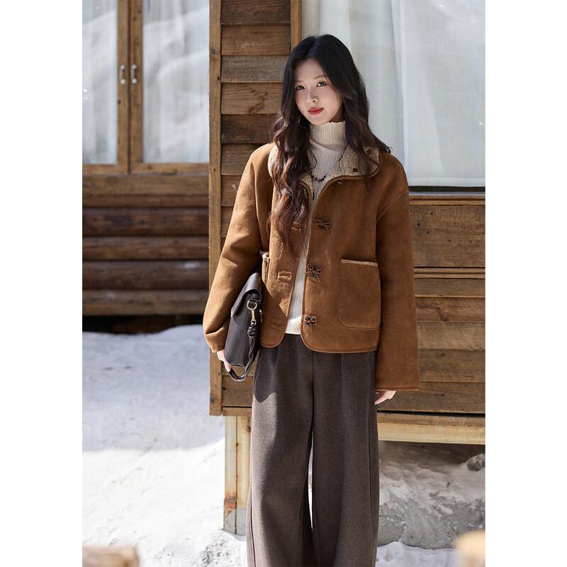 Women s Reversible Faux Fur Suede Polka Dot Short Jacket L