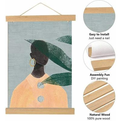1PC 21cm-51cm Magnetic Wooden Picture Poster Hanger Frames Photos Wall Art Canvas Print Painting Teak Pine Wood Living Room Home