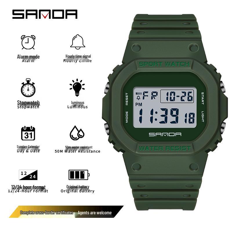 Sanda Waterproof Multi-functional Sports Watch - Fashionable Unisex, Simple Display, for Outdoor Activities