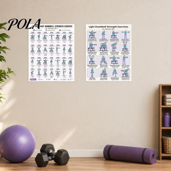 Posilování s jednoručkami pro slabé svaly 2 ks 28 dní Lehký posilovací cvičení Plakát Ženy 60+, Domácí průvodce Posilovna Fitness Tréninkový průvodce, Celotělová tabulka na stěnu