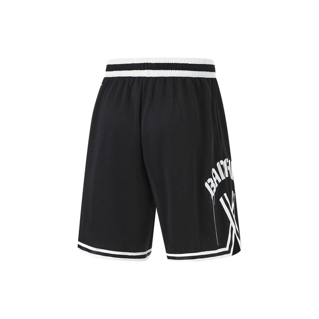 Li Ning Badfive Color Block Letter Mid Waist Drawstring Straight Leg Sports Shorts Men shorts Black AAPU111-1