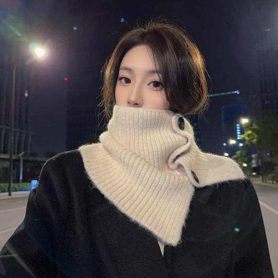 Fake Collar Soft Knitted Turtleneck Pullover Shawl Solid Color Buttons Closure Women Warm High Collar Neck Warmer