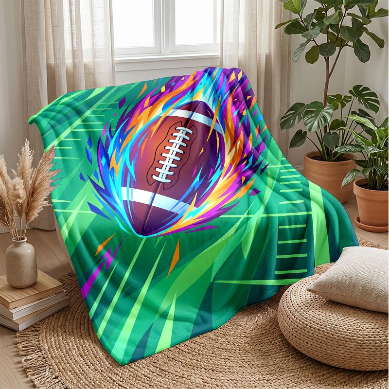 Flaming Football Player Theme Blanket Lightweight Warm Flannel Blanket Decorative Throw Blanket for Home Decoration