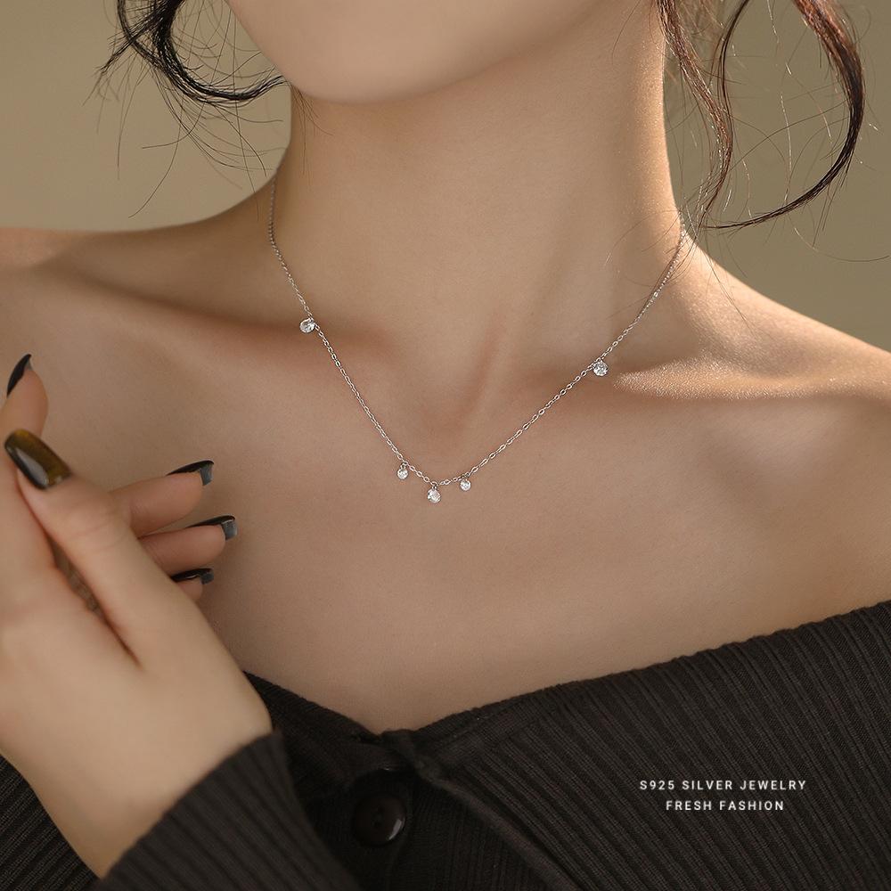 

925 Sterling Silver Light Luxury Tassel Shiny Zircon Necklace for Women Korean Exquisite Party Wedding Jewelry Accessories