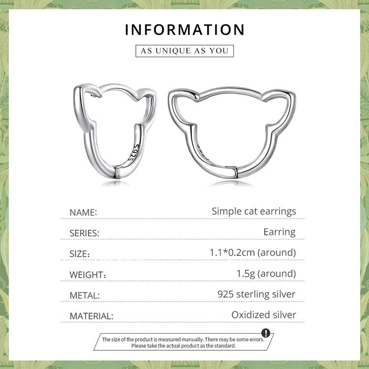 WOSTU 925 Sterling Silver Simple Cute Cat Earrings for Women Fine Jewelry