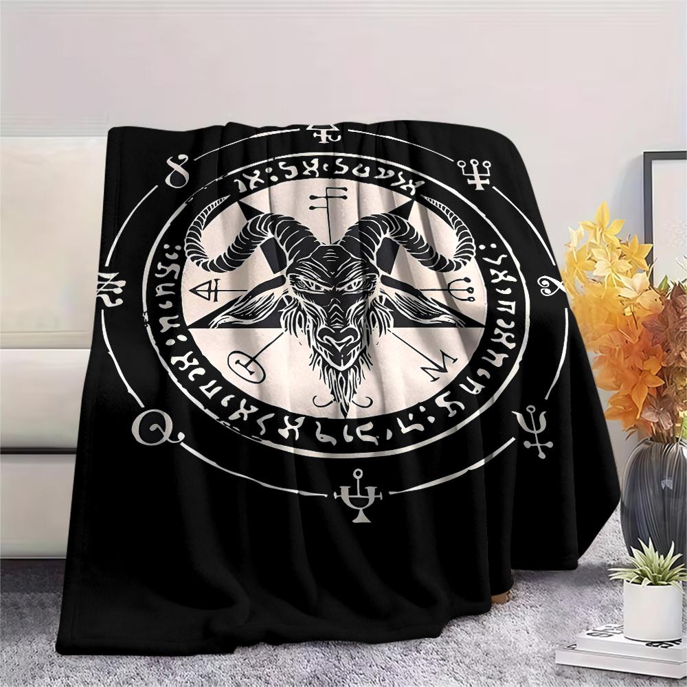 1PC Satan Symbol Print Flannel Blanket, High Quality All Seasons, Home Decor, Warmth and Comfort, Perfect for Christmas Gifts