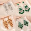 Floral Green Crystal Drop Earrings For Wedding And Party Wear