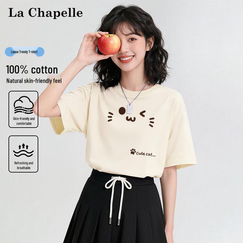 

La Chapelle Women s Cat Print Cotton T-Shirt M
