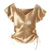 Kurzarmblusen für Damen V-Ausschnitt Satin Raffung Design Elegante Damen-Kurzarmblusen und Damen-Kurzarmtops für den täglichen Gebrauch