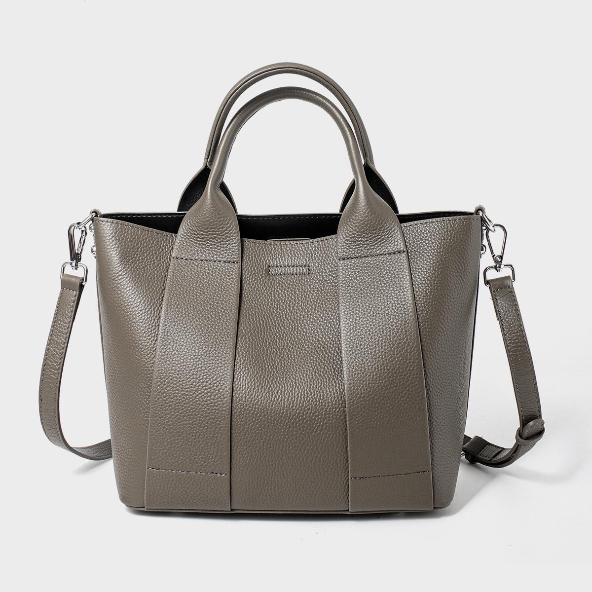 Women s Large Capacity Tote Bag Top-Grain Cowhide Leather Tote Genuine Leather Shoulder Bag High-End Large Crossbody Bag Commuter Tote Elephant Gray