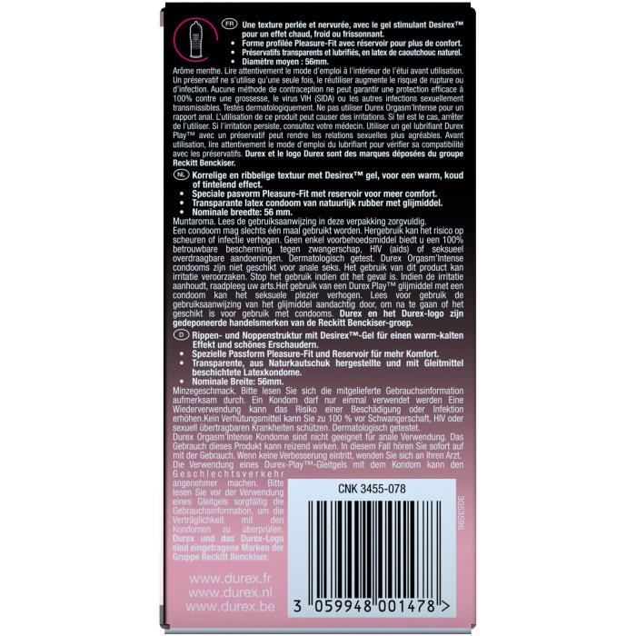 Durex Orgasm'Intense Gel et Texture Stimulants pour Elle 10 préservatifs lubrifiés