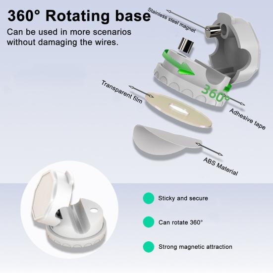 Magnetic Cable Organizer 360-degree Rotating Cable Holder Self-Adhesive Cable Management Clip for Desk Home Office Car