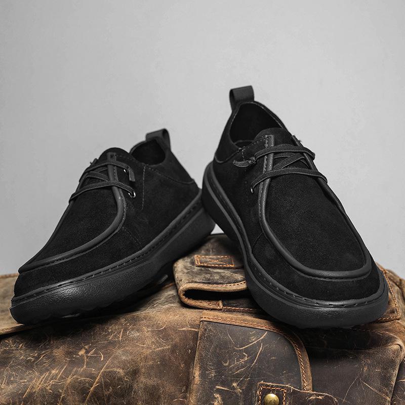 Fashion Men Suede Leather Casual Shoes Street Simple Flat Skate Shoes Lace-up Comfortable Loafer