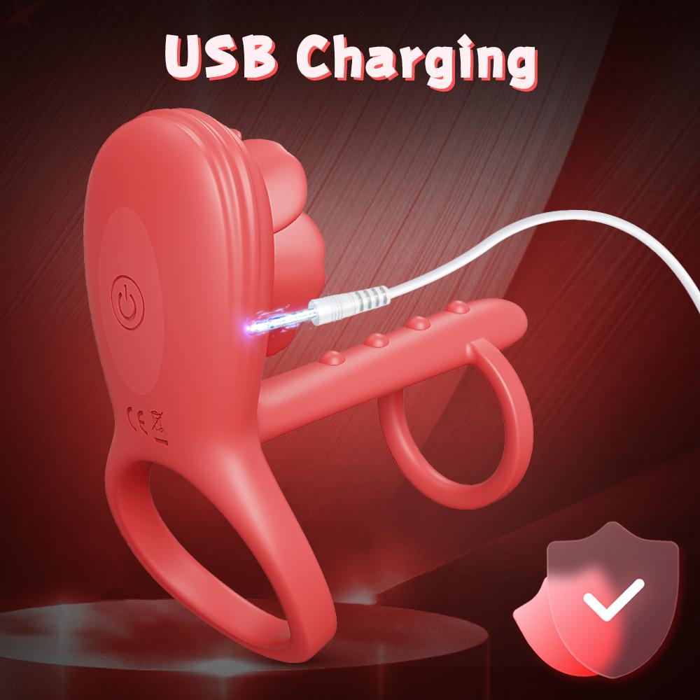 APP Rose-Vibrating Corking for Men Ejaculation Delay Penetration Dick Double Penis Rings Perineum Stimualtor Sex Toy for Men