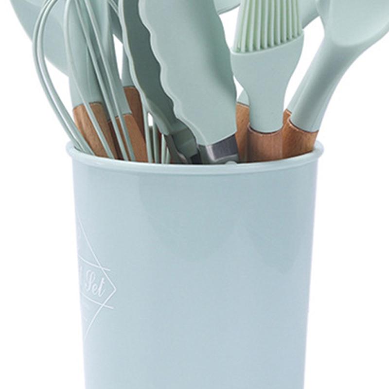 Wooden Handle Silicone Kitchen Utensils Non Stick Cooking Spoon Spatula Brush Scraper Clip Set