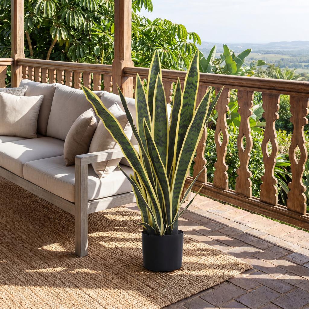 Artificial Sansevieria Plant, 77 Cm, 21 Adjustable Leaves, Pot, Green