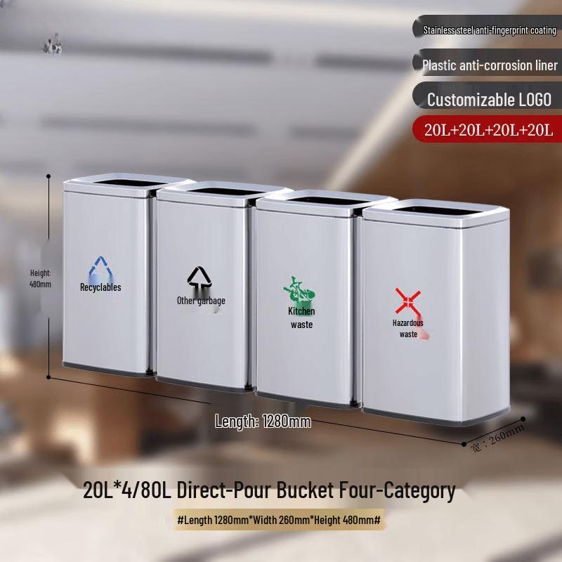 JPHZNB Stainless Steel 4-Compartment Pedal Waste Bin