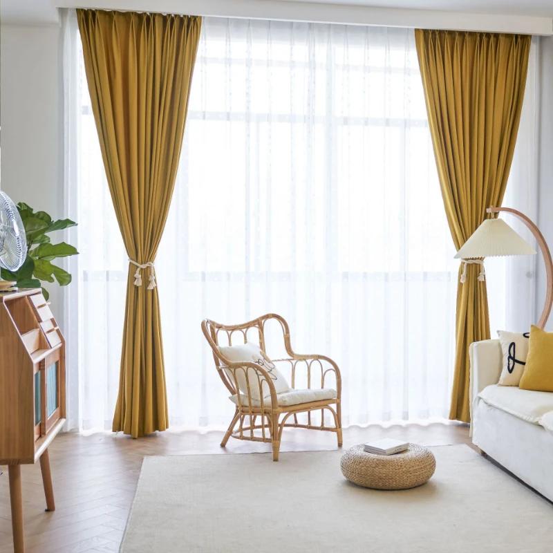 Crème Gember Geel Matcha Groen Minimalistisch Woonkamer Slaapkamer Verduisterend Fluweel Gordijnen voor Woon Eetkamer Slaapkamer W100cmxH250cm 1PC&Grommet Top geel
