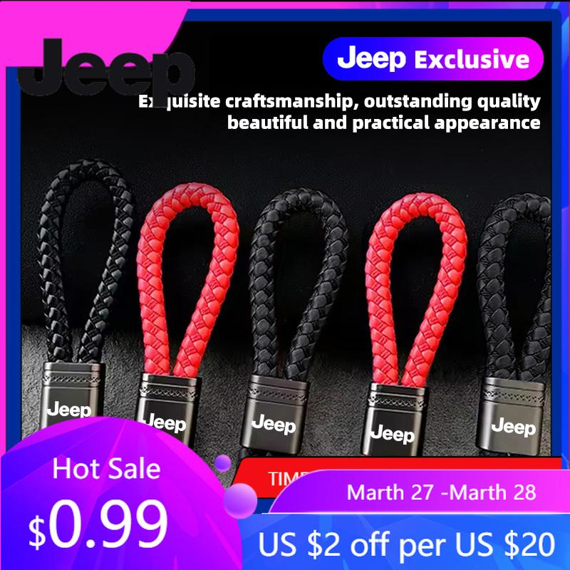 För Jeep Flätat Rep Bil Logotyp Nyckelring Metall Nyckelring Biltillbehör För Jeep Grand Cherokee Wrangler JK Gladiator Compass