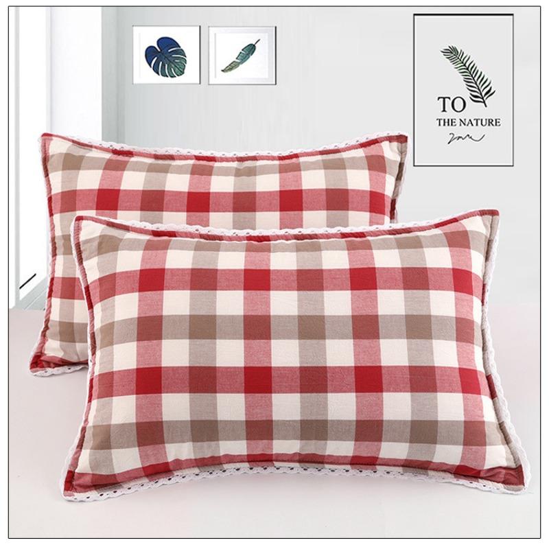 Checkered Quilted Zipper Pillowcase Soft Comfortable Breathable Washed Cotton Pillowslip Student Dormitory Household Adult Pillow Case Bedding