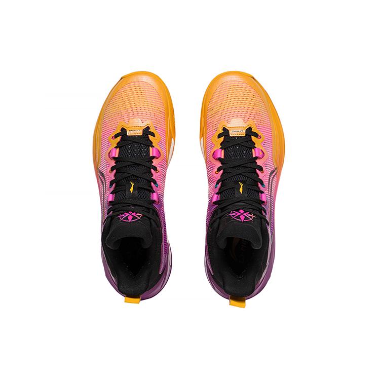 Li Ning Liren 3 Danxia Mittelhohe Performance Basketballschuhe Herren Orange Lila Schwarz ABAS091-3