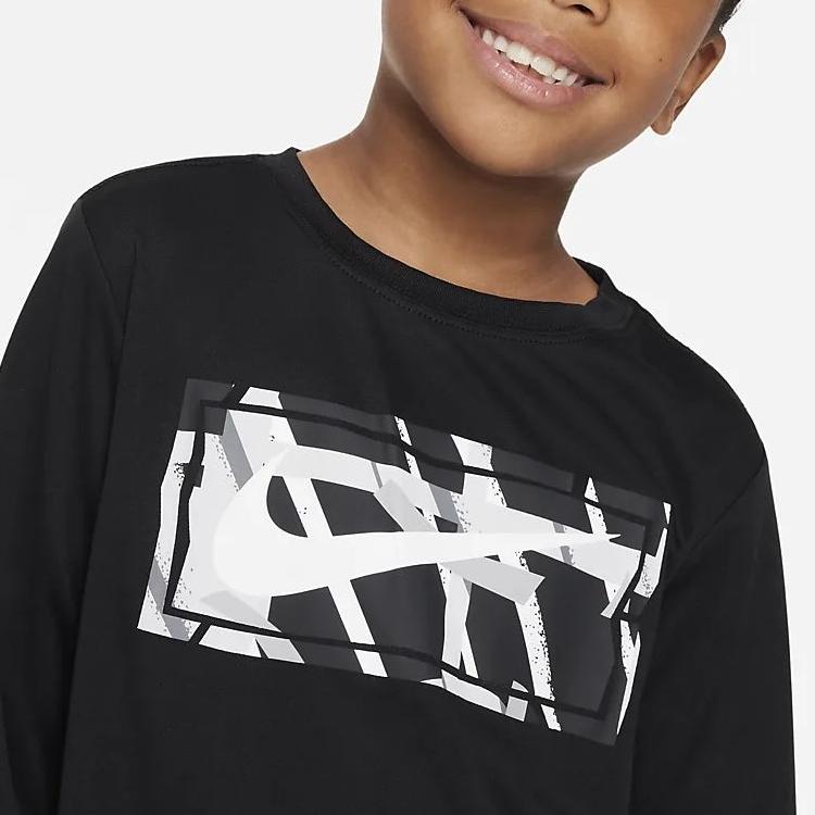 Nike Loose Fit Graphic Print Long Sleeve T-Shirt Kids tops Black FV2646-010