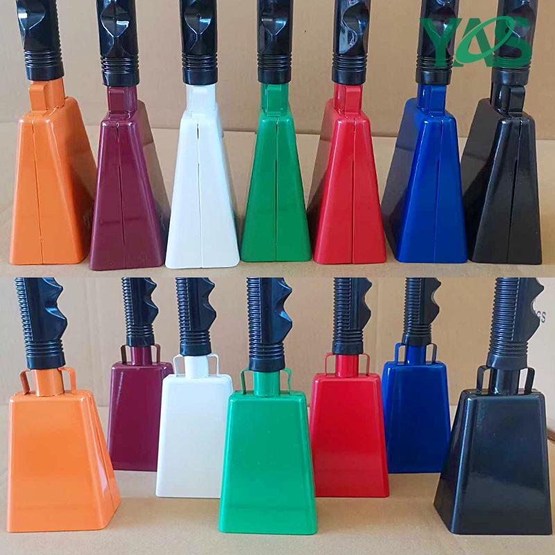 9-Zoll handgekurbelte Kuhglocke für grenzüberschreitende Wettkämpfe und Anfeuern – 8 Zoll lange Handhabe, quadratisches Design
