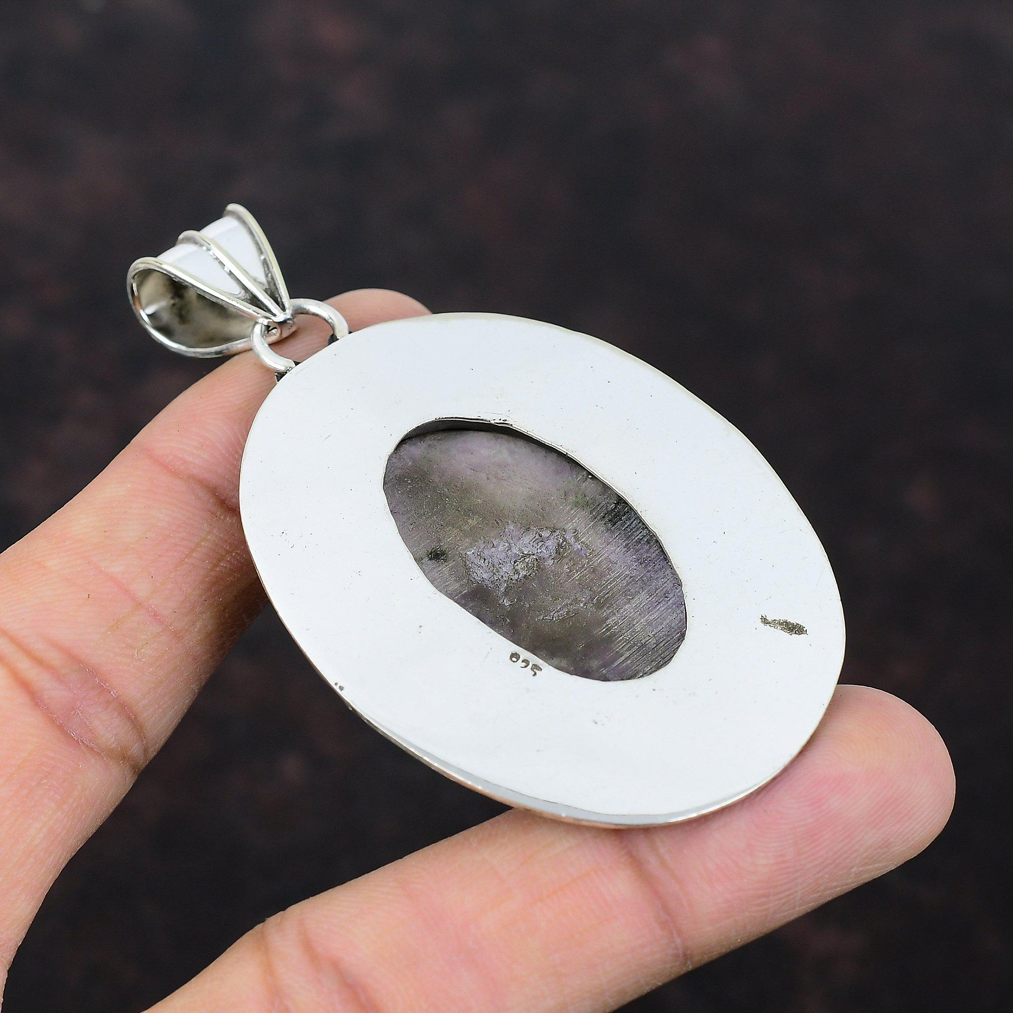 Pendentif En Argent Sterling 925 Avec Lépidolite Naturelle - Fait Main, Collier 18 Pouces, Neuf