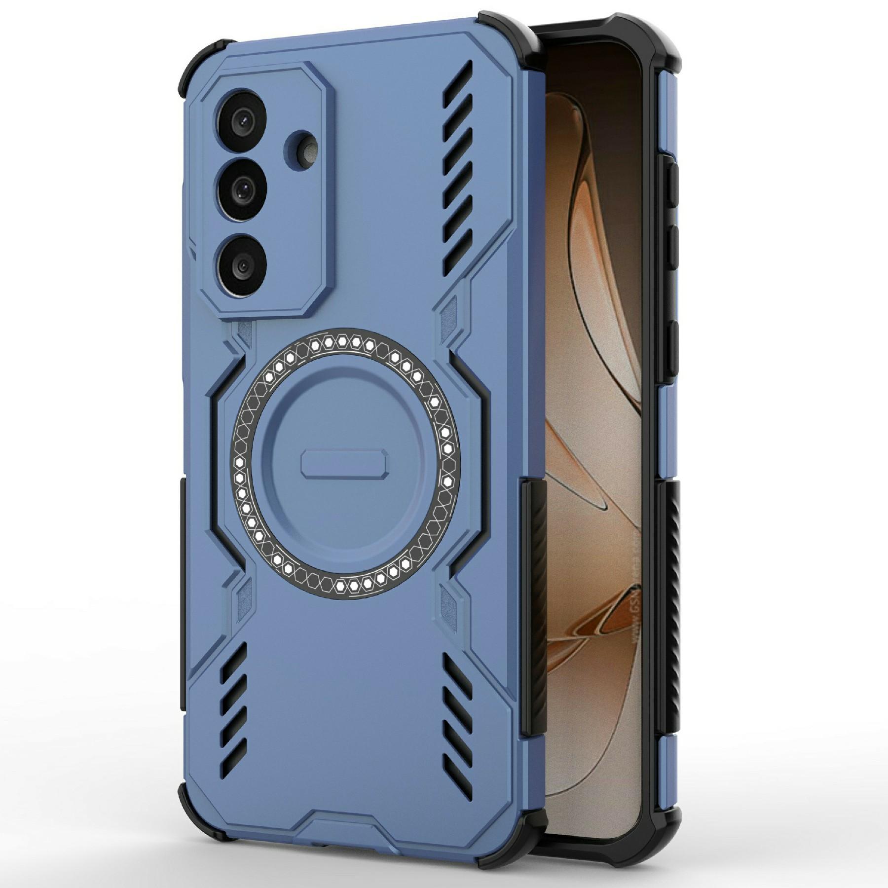 

For Samsung Galaxy M56 5G Magnetic Case Butterfly Armor Hollow Heat Dissipation PC+TPU Phone Cover Blue