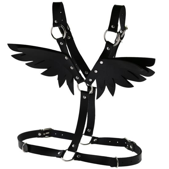 Angel Wing Faux Leather Adjustable Harness Waist Shoulder Bondage Halterneck