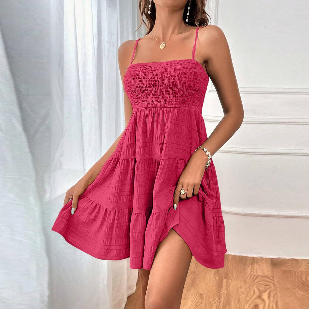 Women's Summer Dress Beach One Neck Thin Strap Color Dress