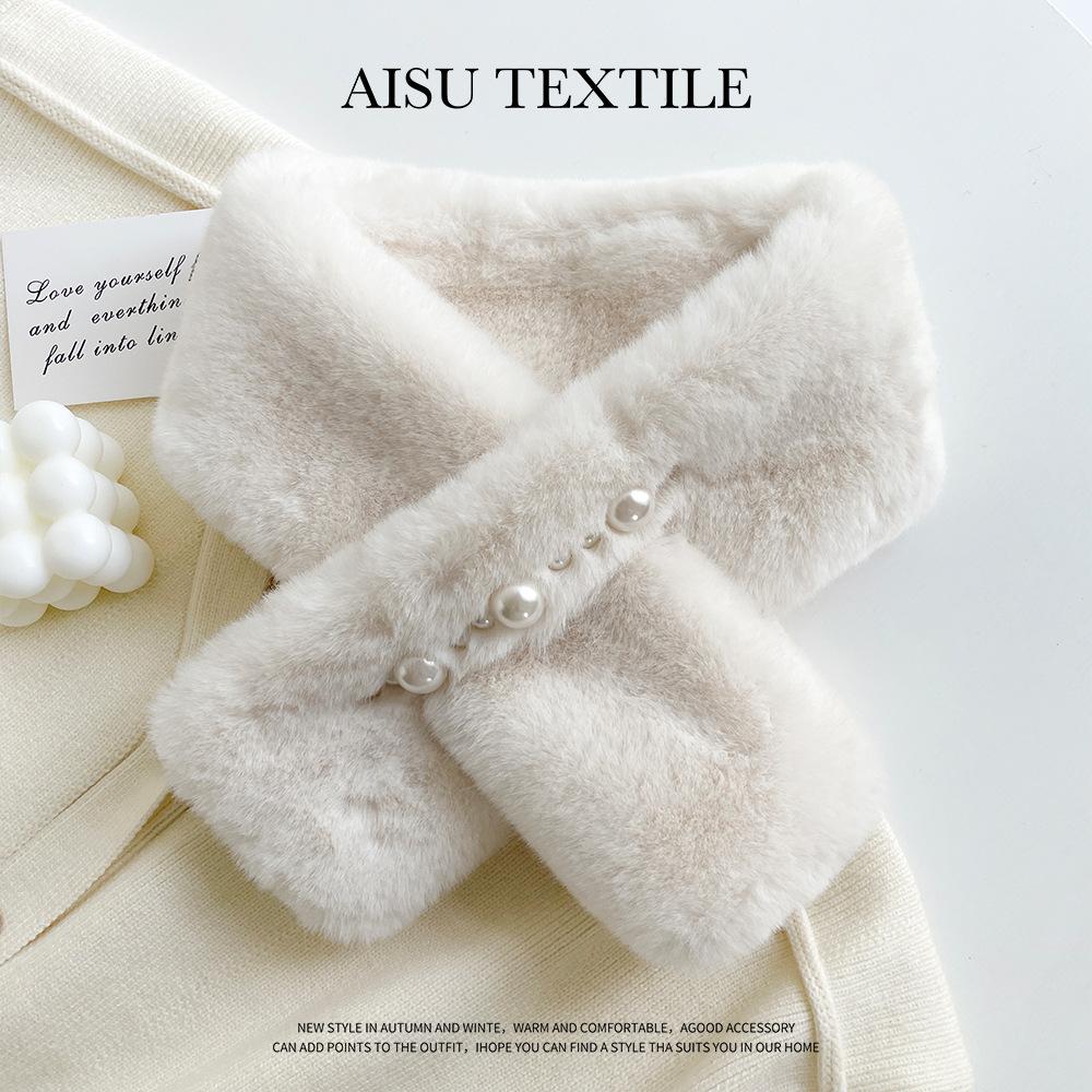 Hair collar~ temperament white pearl buckle hair scarf women's winter versatile thickened warm plush scarf
