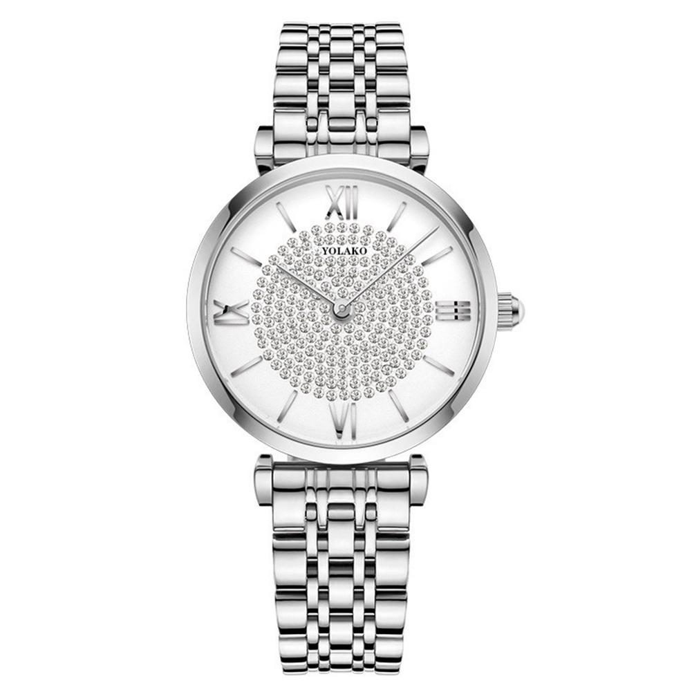 Women Casual Starry Dial Quartz Wrist Watch with Steel Band