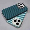 Blue Stripe Minimalist Lychee Texture Case for iPhone 17 17E 16 15 14 13 12 11 Pro Max Vintage Shockproof Protector