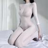 Sheer White High-Neck Bodysuit with Attached Stockings