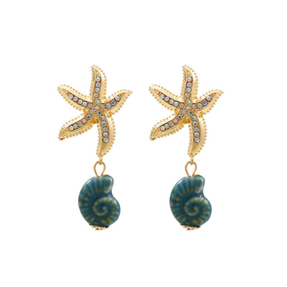 Personality Colored Glaze Starfish Earrings Conch Octopus Starfish Star Dangle Earrings Festival