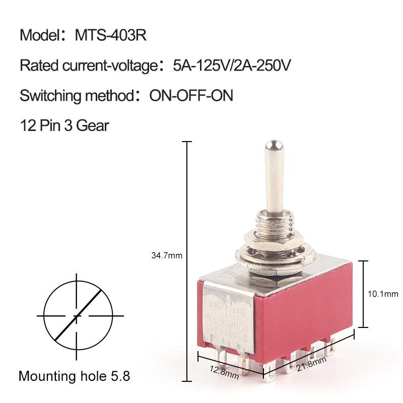 5PCS Miniature Toggle Switch   MTS-102/103/202/203/302/304/402/403 ON-ON  ON-OFF-ON 5A125V 2A250V 3/6/9/12 Pin Mounting 6mm