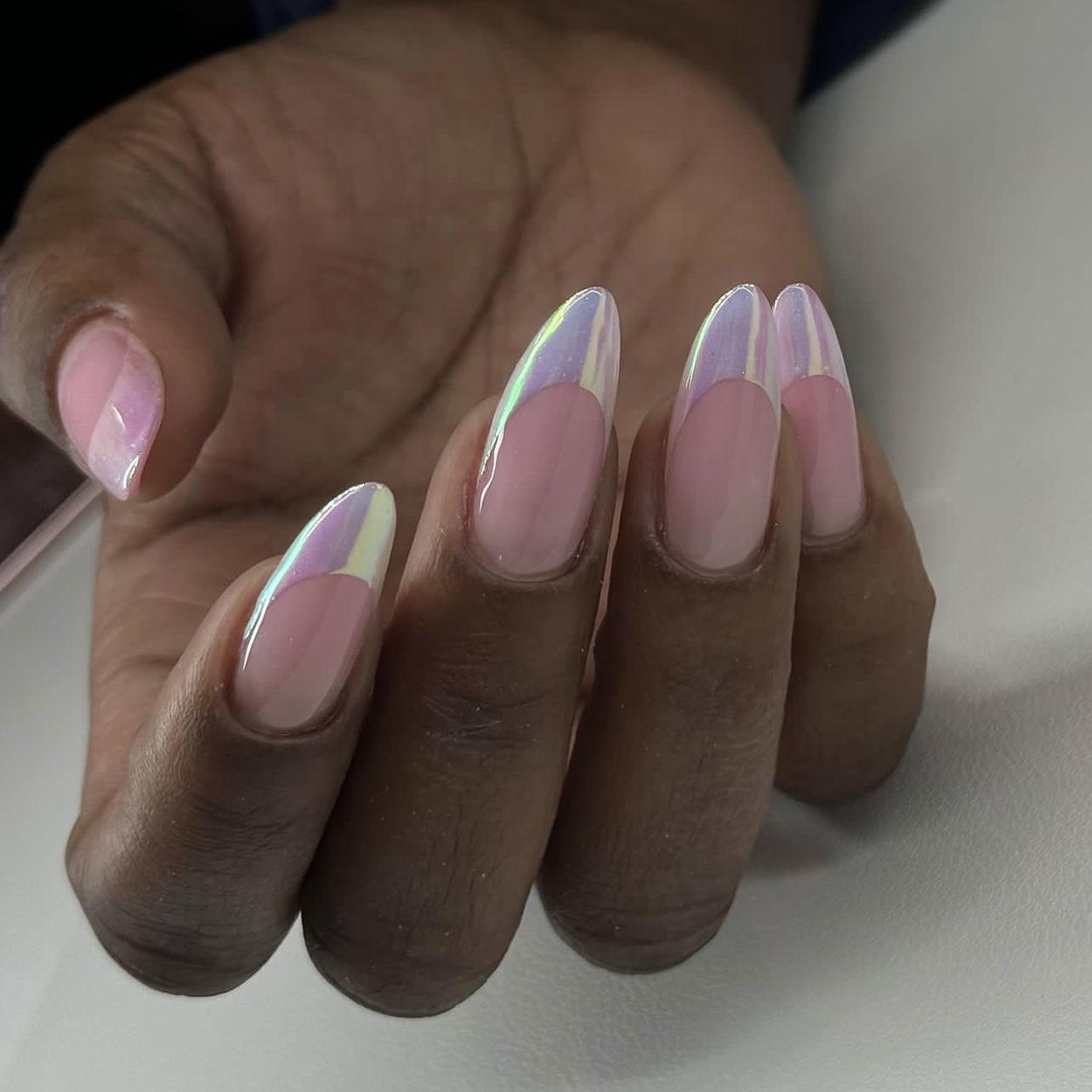 Французские белые миндальные накладные ногти Aurora - Средние/Короткие Носимые Арт-Дизайн Ногтей