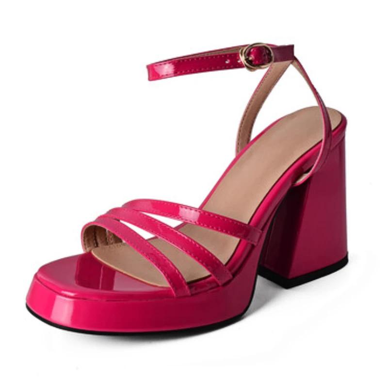 Summer High Heeled Sandals Woman Shoes Genuine Leather Platform Shoes Thick Sole Sandals Square High Heels Plus Size