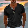 Vintage Summer Men's T-Shirt Streetwear 3 Buttons Open Fly Loose Clothing Print Short Sleeve T-Shirt